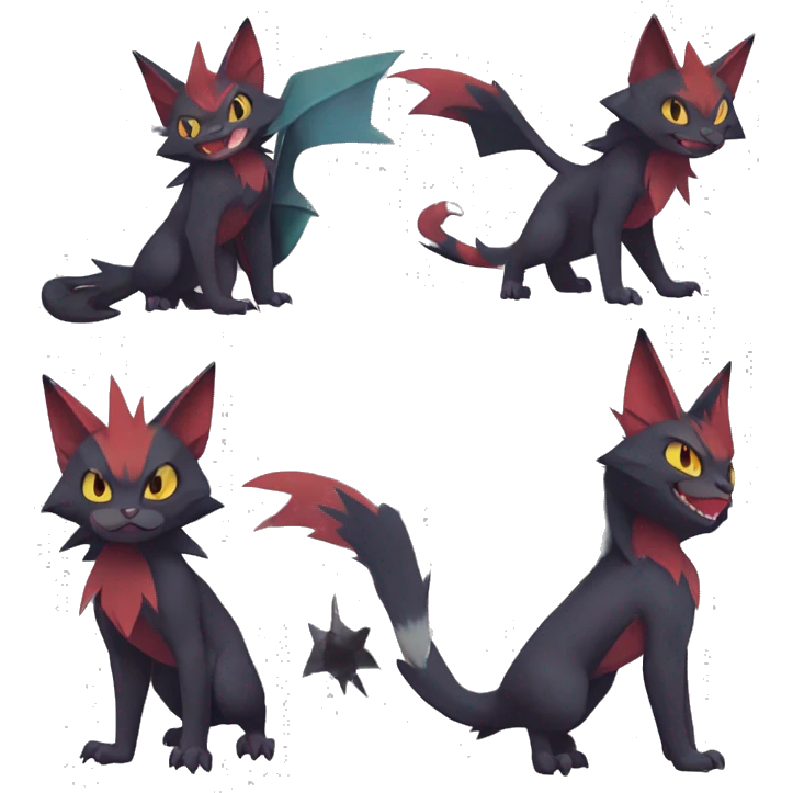 Edgy Cute Cool Kawaii Litten-Noivern-Zoroark-Torracat-Noibat-Pokémon Full Body emoji