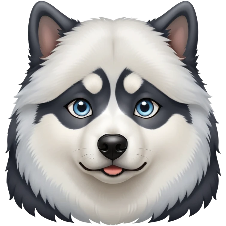 Black Alaskan Malamute dog with heterochromia, one brown eye and one light blue eye emoji