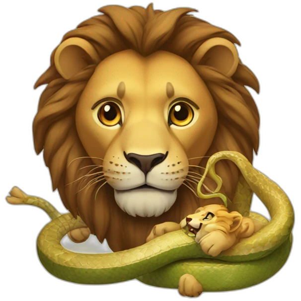 lion, snake, playing together emoji