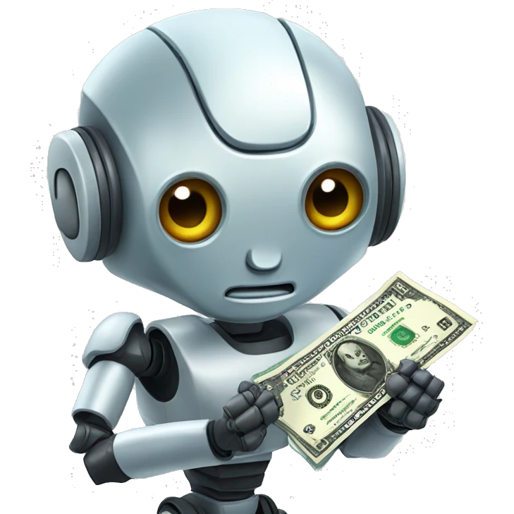 very cute robot holding a dollar bill emoji
