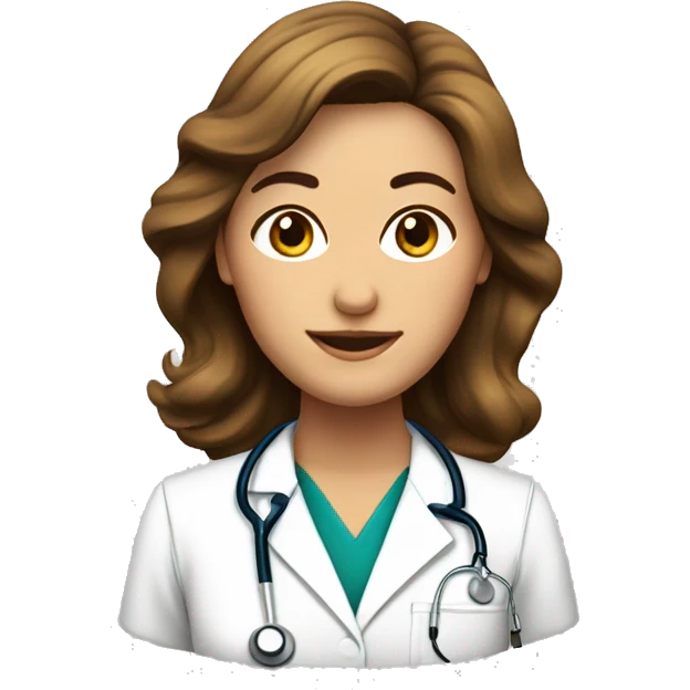 doctora de piel blanca con pelo castaño ondulado y largo emoji