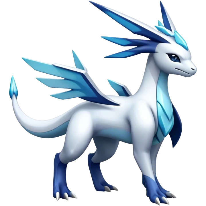 Futuristic lugia-dialga-suicune-Glaceon-hybrid, full body emoji