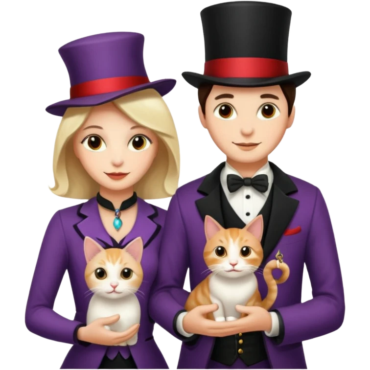 magician couple and their pet cat emoji