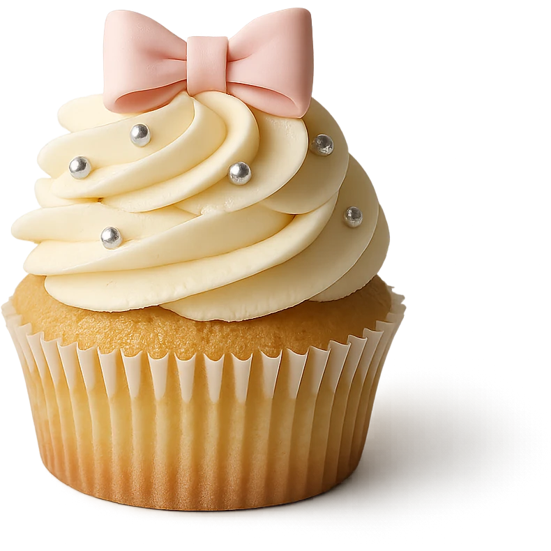 Change the icing to vanilla while keeping the realistic cupcake and accessories in a photorealistic style. Maintain transparent background. The style is photorealistic and realistic cupcake appearance. emoji