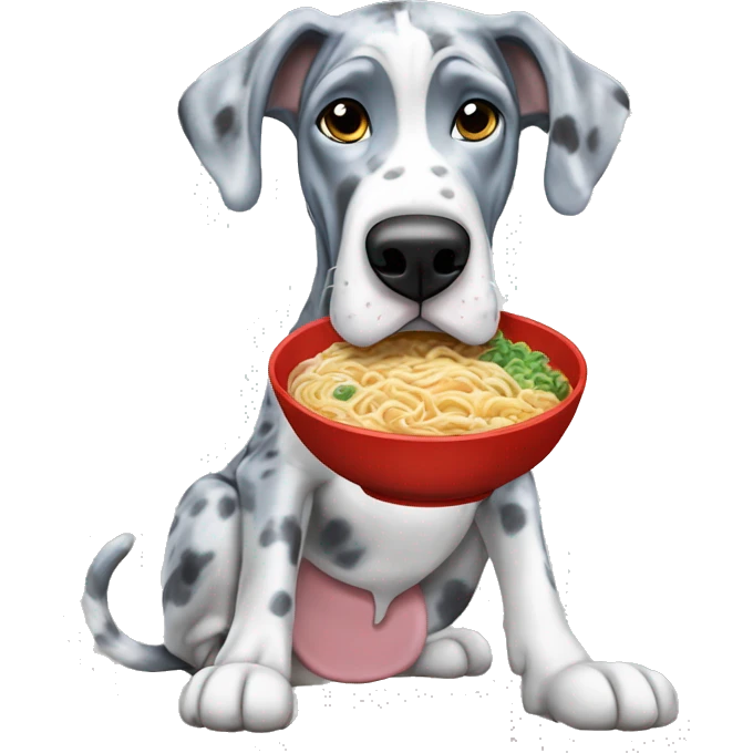 Blue Merle Great Dane eating ramen  emoji