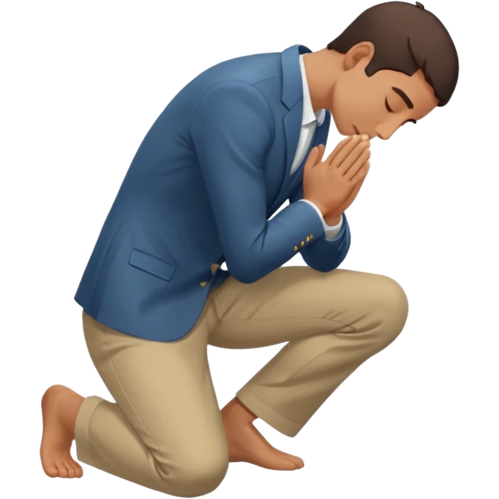 man kneeling and bowing down with forehead and hands on the ground, side angle, gesture of deep respect or surrender, simple and clear emoji