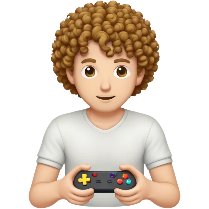 White man with curly hair playing video games emoji