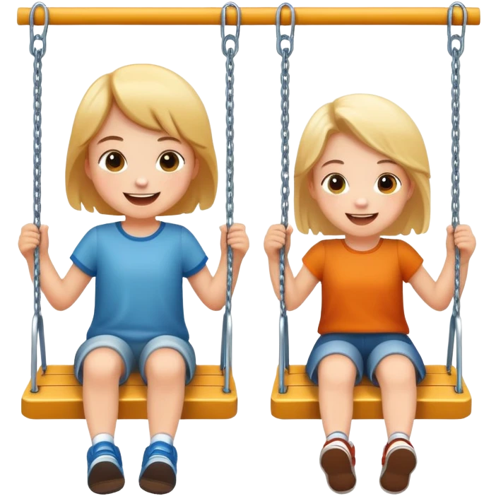two children on swings, happy and energetic emoji