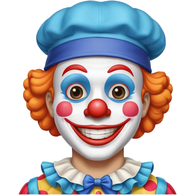Chú hề, đội mũ cao xanh nước biển, cười tươi, 25 tuổi emoji