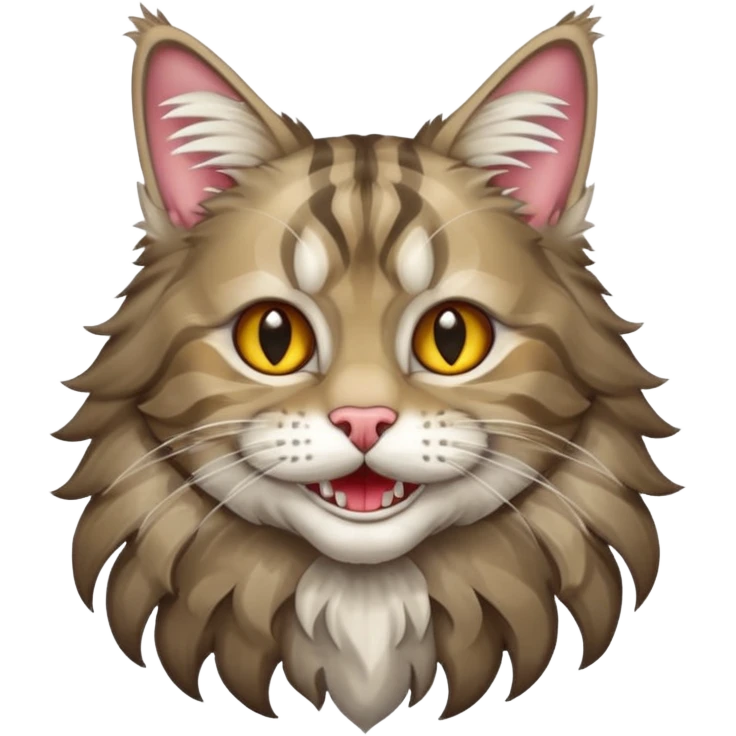 Realizza un gatto di razza maine coon con denti affilatissimi e cattivissimo emoji