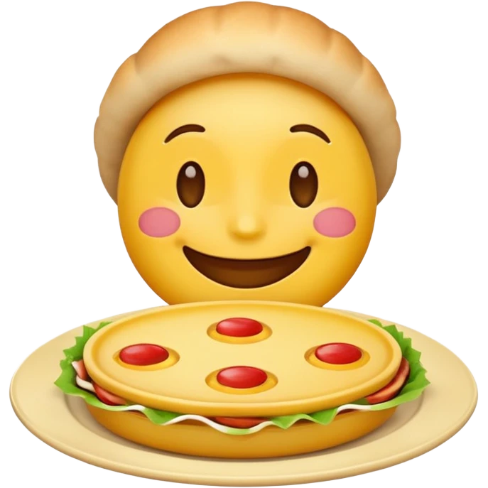 happy face emoji enjoying delicious food, with a plate of food and a big smile emoji