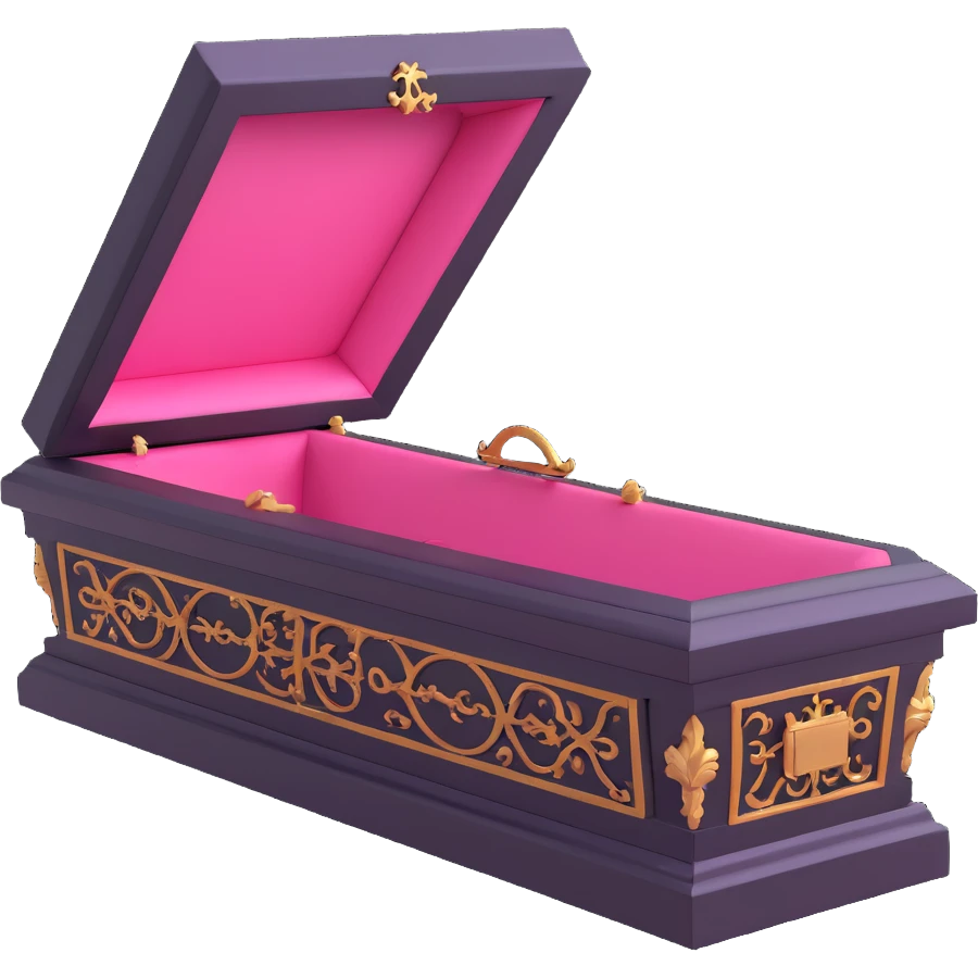 3D gothic coffin with pink lining, ornate and dramatic emoji
