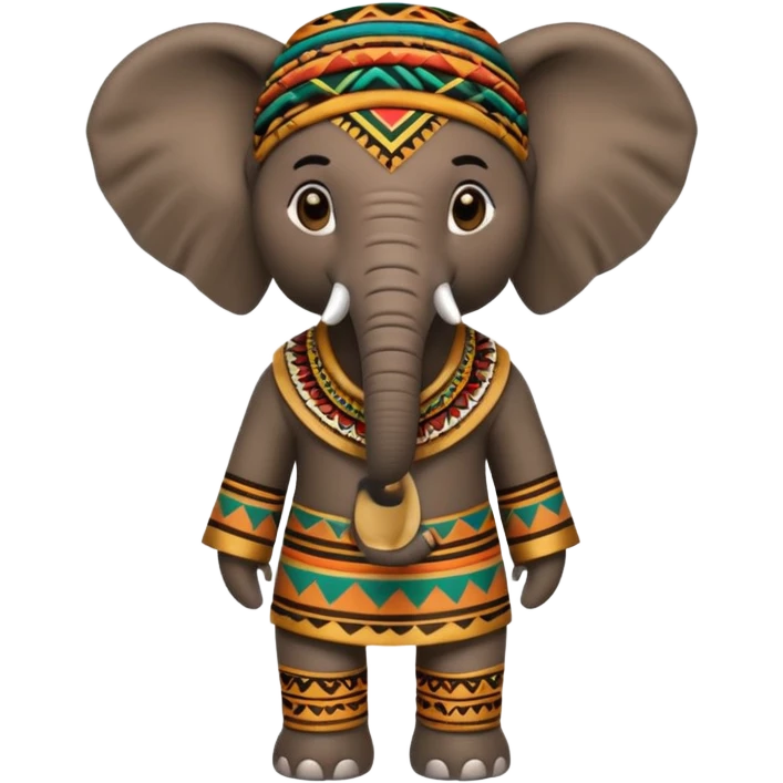 a-3d-cartoon-african-elephant-from-the-1800s-wearing-traditional-african-tribal-clothing,-calm-expression,-natural-background,-memoji-style-realism. emoji