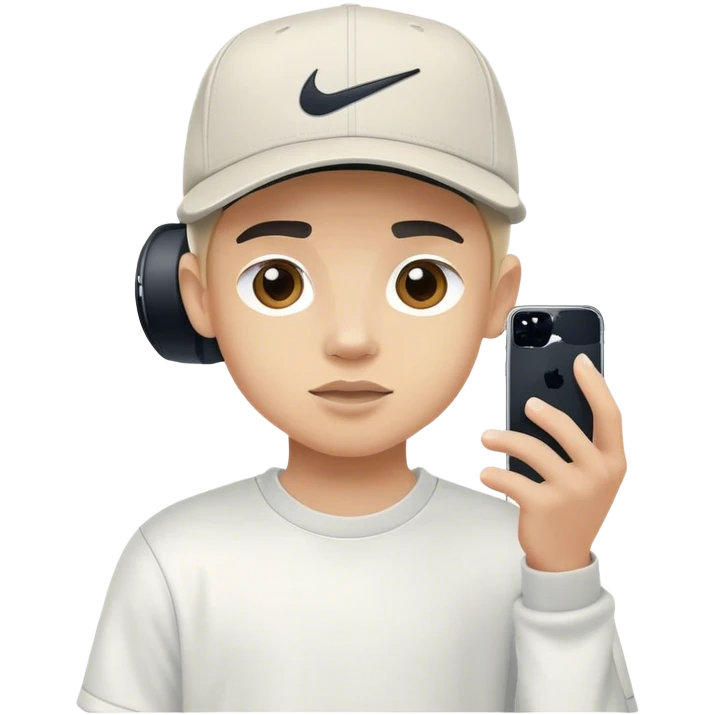 Light-skinned boy with Nike cap filming video with Iphone 15 pro phone emoji