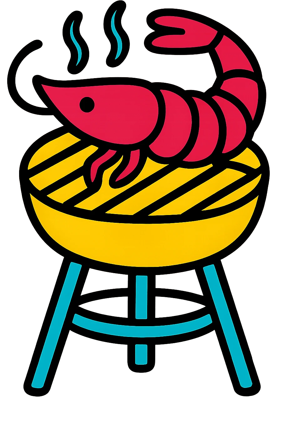 A vibrant colored shrimp being grilled with no background, emphasizing lively and bright colors. emoji
