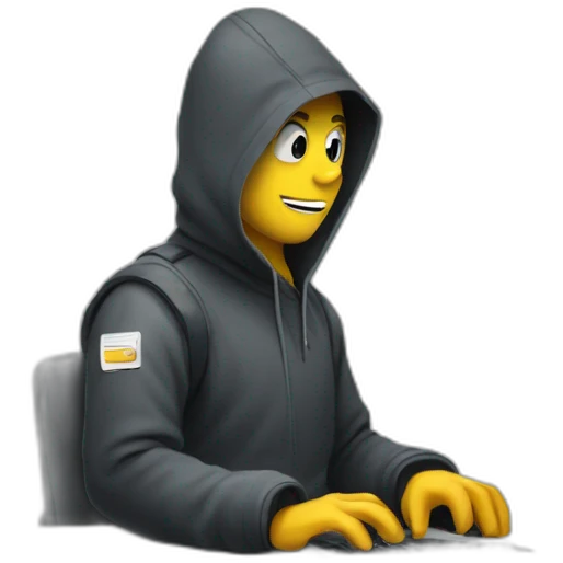 An emoji featuring a hacker typing on an Apple computer with stickers emoji