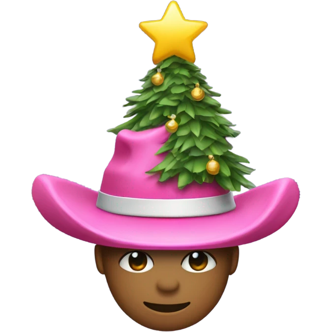 Christmas tree with pink cow boy hat on top emoji