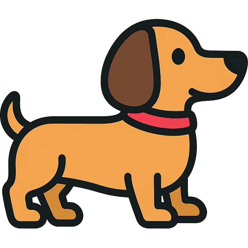 teckel dog, cute and cartoonish, color icon style emoji