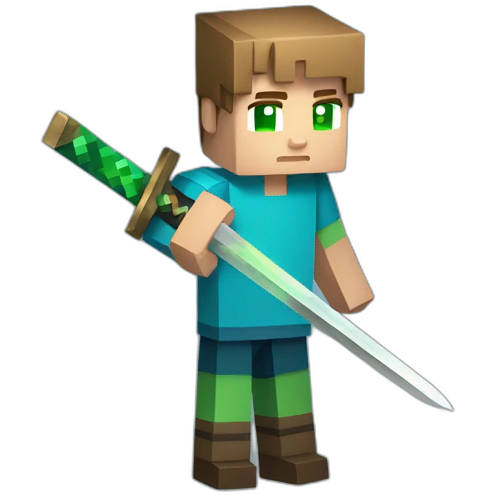 a boy with the minecraft sword in the blue sweater with light brown hair and green eyes emoji