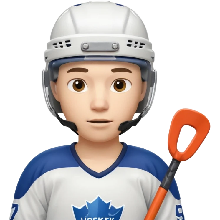 ice hockey player portrait, head and shoulders only, wearing hockey helmet with visor, team jersey collar, holding hockey stick near shoulder, focused competitive expression, 3D cartoon style, mobile game icon style, clean background, no text, no watermark

 emoji