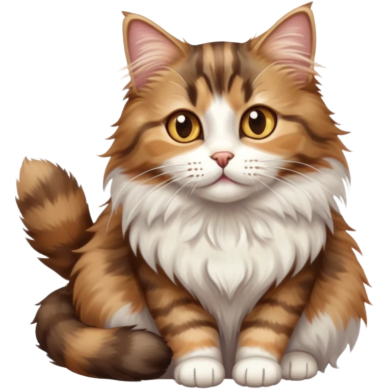 brown fluffy tabby cat next to a dilute calico cat  emoji
