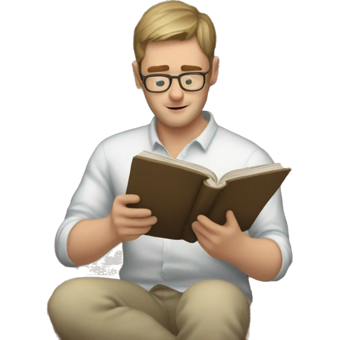 white-skinned man reading many books emoji