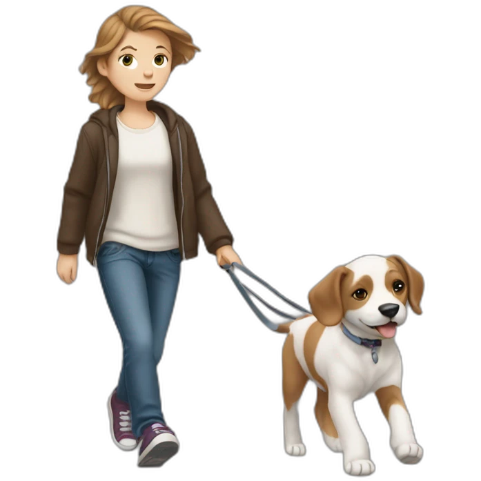 white kid brown hair walks with puppy emoji