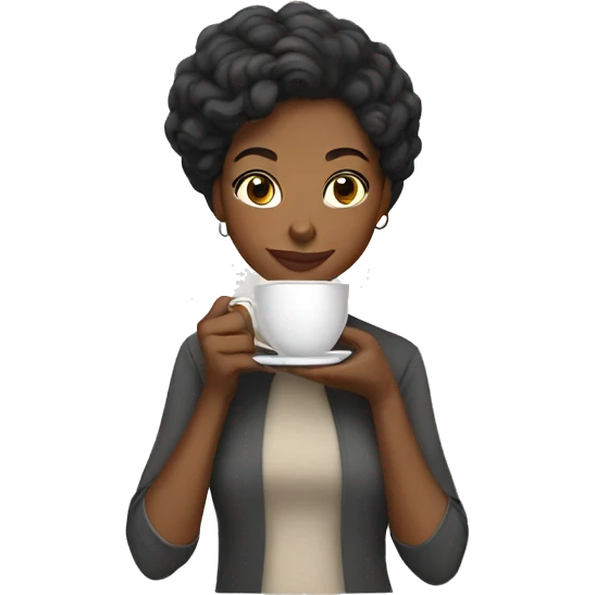 Caramel colored black woman with gray and black hair drinking tea emoji