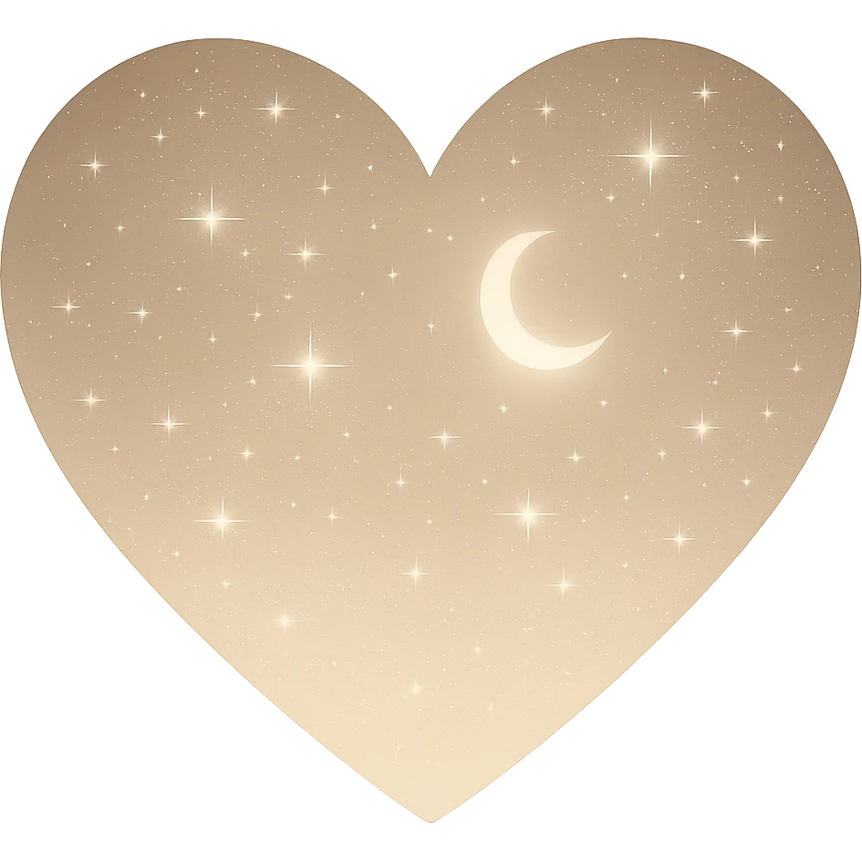 Modify the heart with a night sky gradient to beige night theme with a beige gradient, more stars, and a soft glow. Remove the background entirely  emoji