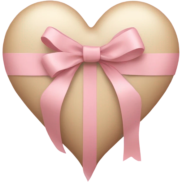 A beige coloured heart with a light pink bow wrapping it emoji