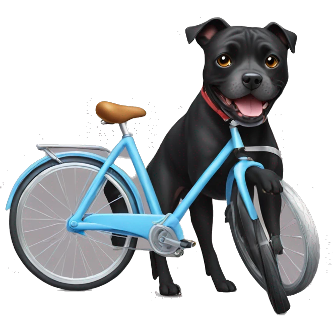 black staffie dog riding a bike emoji