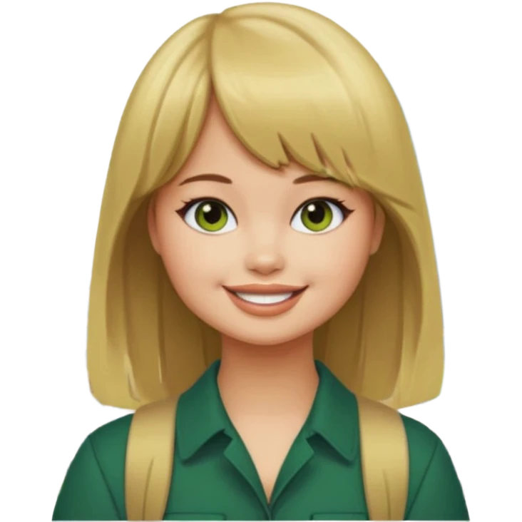 Debby Ryan (dirty blonde hair straight bangs) with Big City Greens emoji