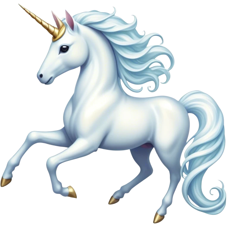 Cinematic Noble White Unicorn Portrait Emoji, Poised and regal, with a slender, ethereal form draped in a pristine white color, a flowing mane and tail, and a glistening, spiraled horn that radiates pure light, Simplified yet sharp and sophisticated features, highly detailed, glowing with a soft, iridescent luminescence, high shine, intelligent and transcendent, stylized with an air of mythical enchantment, focused and serene, soft glowing outline, capturing the essence of a watchful and confident white unicorn that appears ready to prance out of the screen with magical grace! emoji