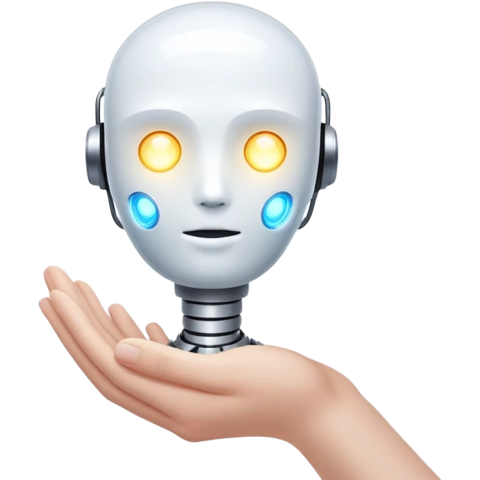 White skin hand holding a glowing AI core emoji