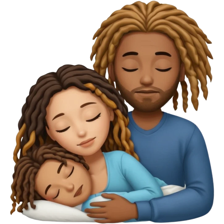 sleeping biracial couple (black male with caramel skin and dreads and hispanic female with fair skin and long brunette hair) emoji