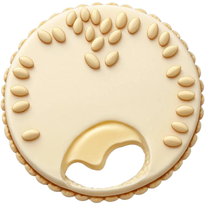 A round puffed rice cake, flat disc shape, light beige/off-white color, bumpy textured surface showing compressed puffed rice grains, crispy appearance, simple flat design, centered on transparent background. emoji