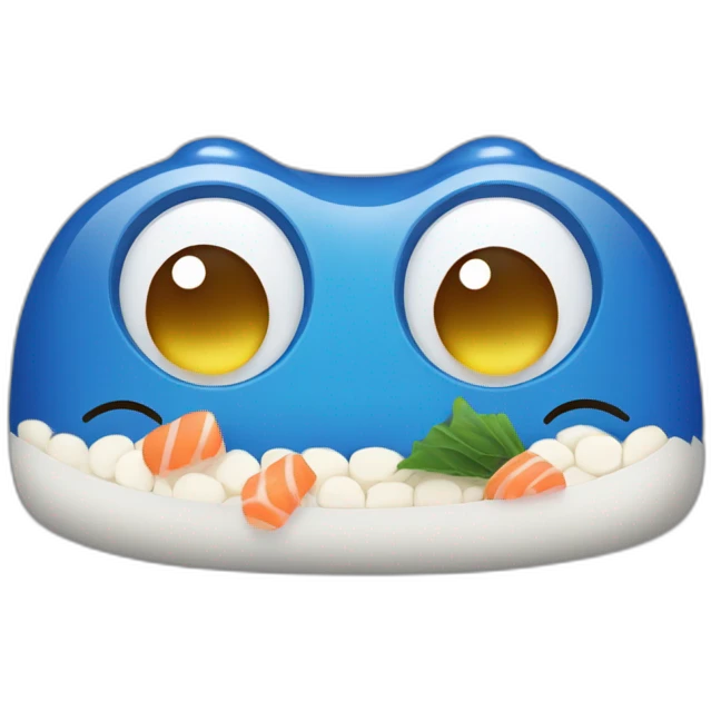Chat bleu mange sushi emoji
