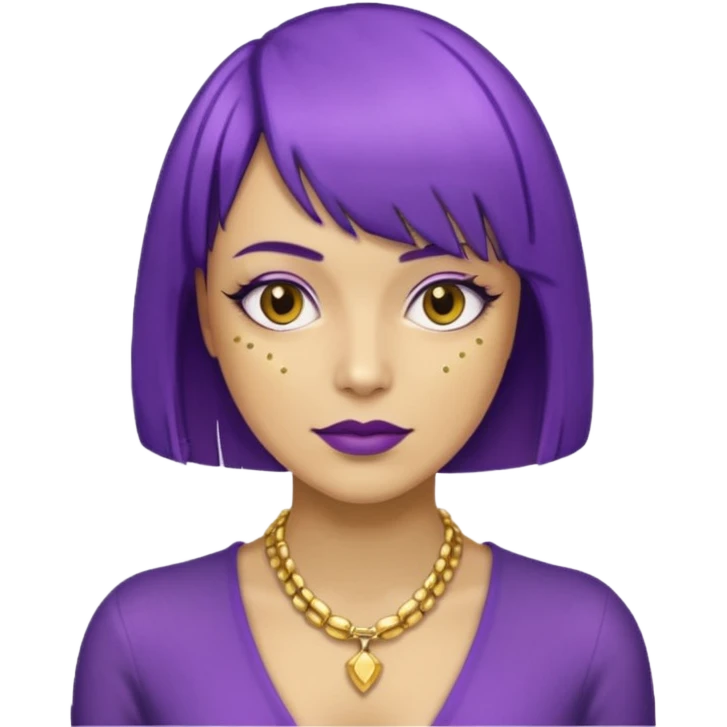 Purple bob haircut gold skin woman emoji