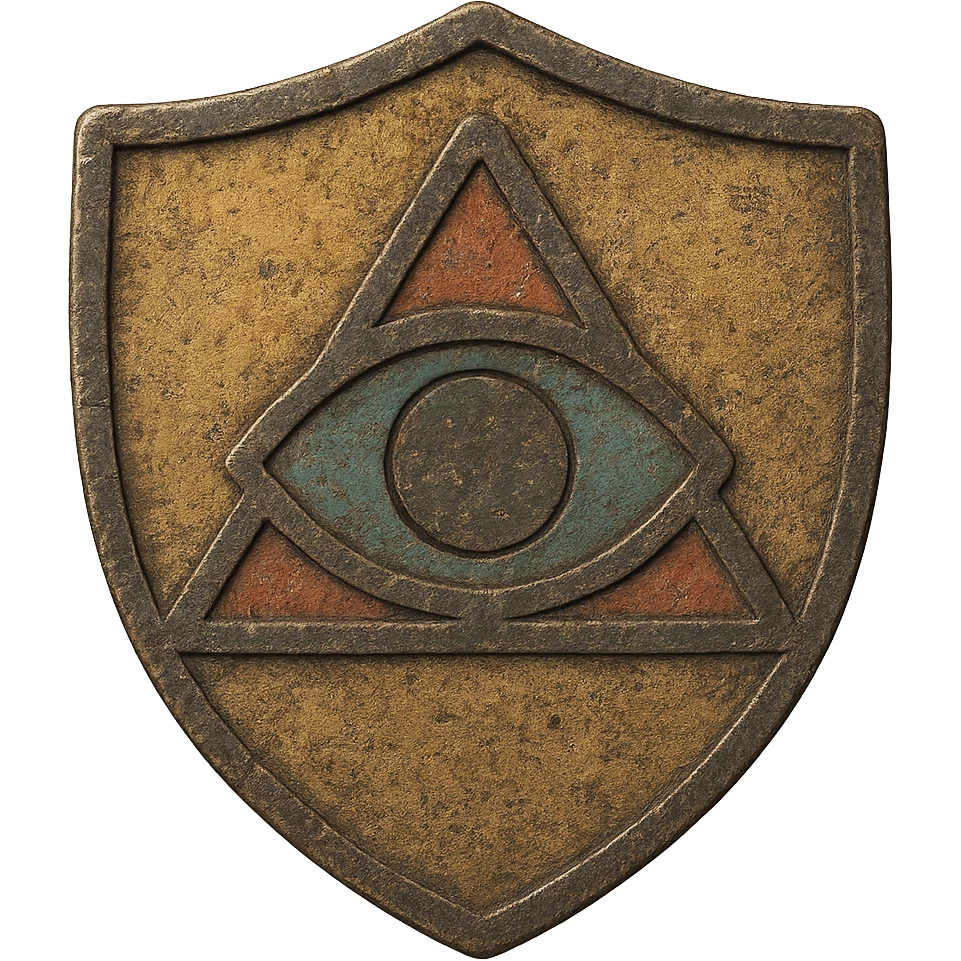 Make the shield with the Eye of Ibad look more ancient, with weathered metal, faded paint, and worn details, keeping the background transparent. emoji