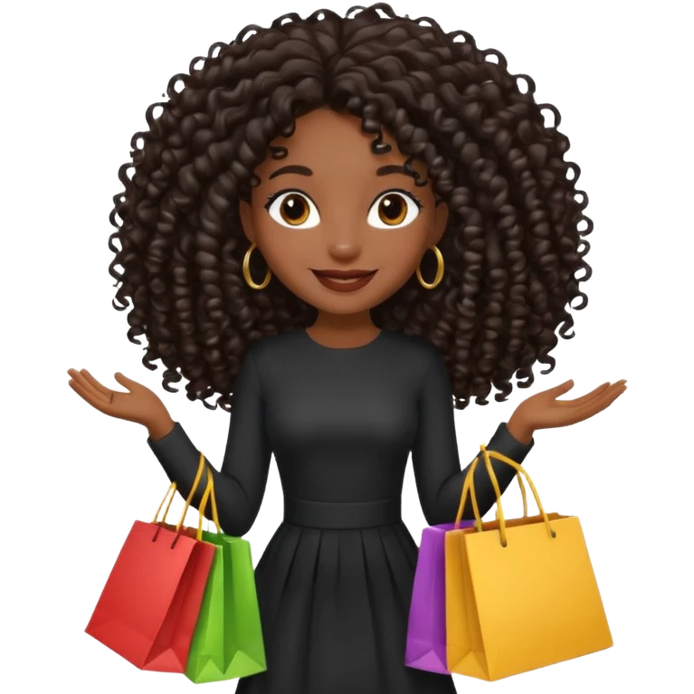black girl with long hair and elegant outfit holding shopping bags  emoji