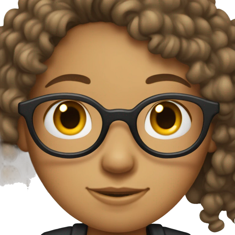 A girl with curly hair, light tan skin, dimples and glasses. emoji