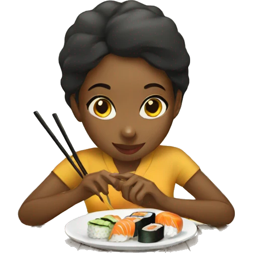An ethiopian girl eating sushi emoji