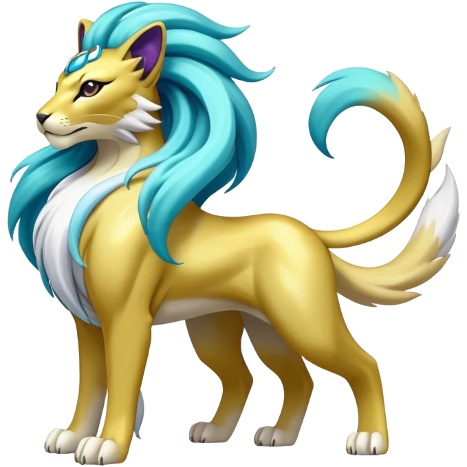 Shiny Elemental Exotic Suicune-Raikou-Liepard-Persian-Pokémon-Fakémon-hybrid-creature (full body) emoji