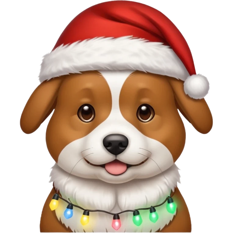 dog wearing Santa hat and Christmas lights emoji