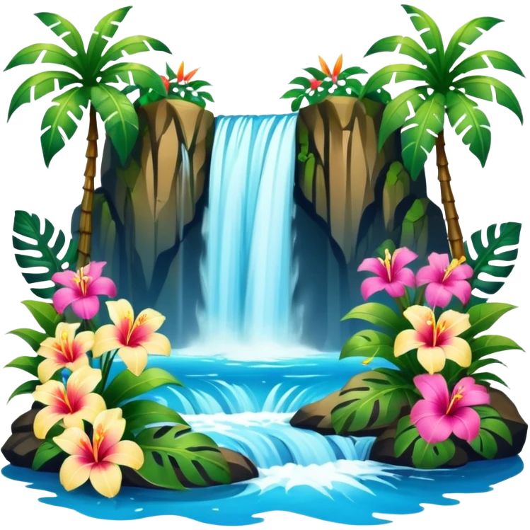 Hawaiian waterfall with flowers emoji