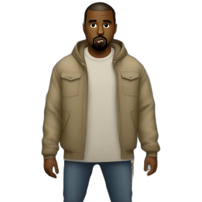 kanye west standing in a croud with a straight face emoji
