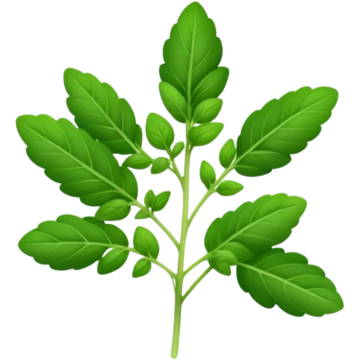 Cinematic Realistic Oregano Emoji, Bold and aromatic, with dark green leaves that radiate flavor and warmth. The plant’s rounded leaves create a lush, hearty growth, while the distinct scent invites comfort and coziness. Soft glowing outline, capturing the essence of bold flavor and herbal richness in a sprig of oregano! emoji