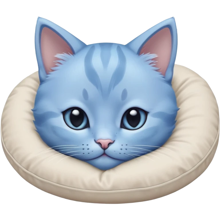 Close-up of a beautiful blue kitten's face with oversized paws resting on a pillow. The bottom of the pillow is cropped, and it's only partially visible. Minimalist design with very few details, focusing on the kitten's cute expression and large paws emoji