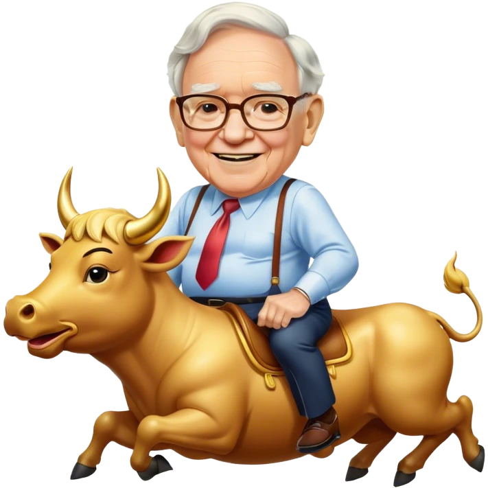 happy Warren Buffet riding golden bull emoji