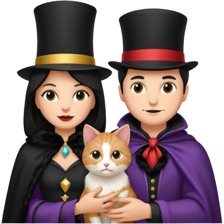 magician couple and their pet cat emoji
